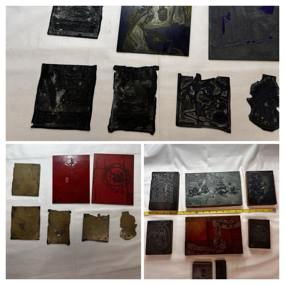 Lot of 23 Metal Printing Stamps‎ Handmade Some On Wood Some Christmas
